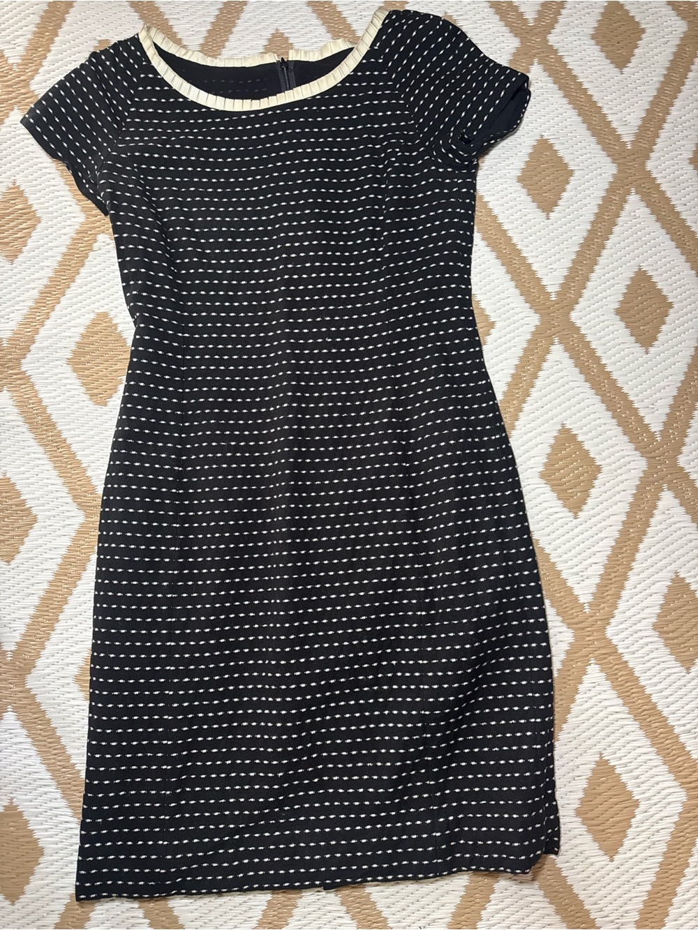 Franco Ferraro Black/White Striped
Round Neck Short Sleeve Lined Sheath 1